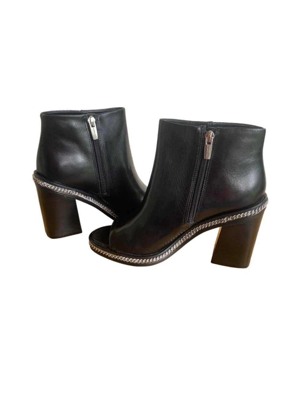 Vince Camuto VC-Bitnny Black Cow Paradise Leather Open Toe Booties Size 9M New - Picture 13 of 15